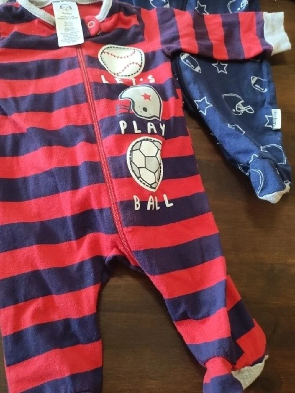 Set Of 3 One-Piece Footed Pajamas - Let's Play Ball